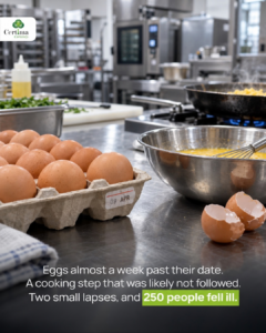 Eggs almost a week past their date. A cooking step that was likely not followed. Two small lapses, and 250 people fell ill.